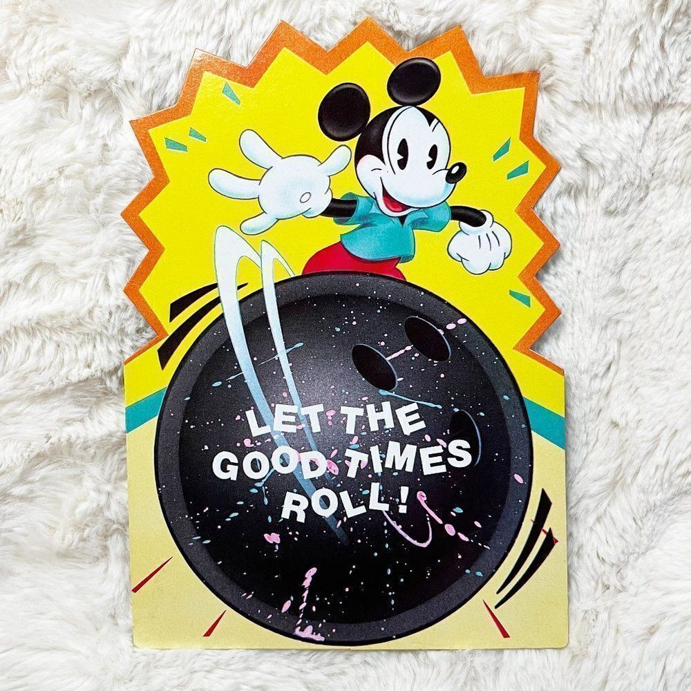 🔮 5/$25‎ Vintage Disney Mickey "Let The Good Times Roll" Stand Up Birthday Card